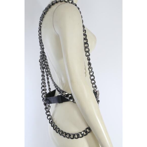 Black One Of A kind Leather Chain Harness Belt Restored Gothic Statement Size S - Picture 3 of 13